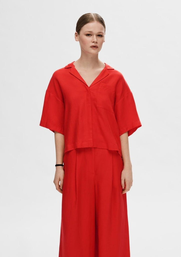 linen wijde blouse rood selected femme'