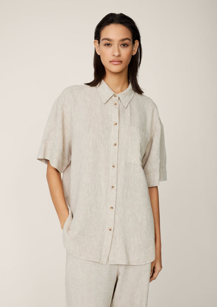 beige lange blouse korte mouw moss copenhagen