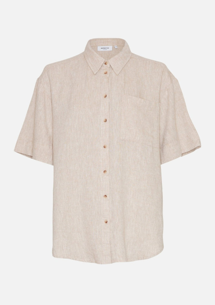 beige lange blouse korte mouw moss copenhagen