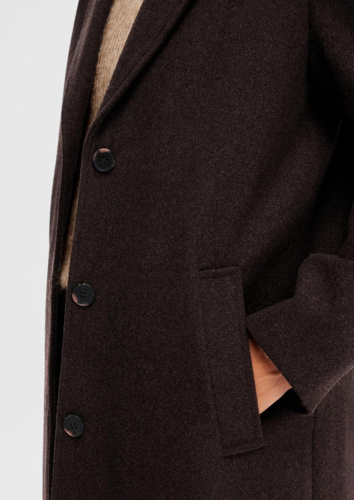 bruine lange wollen jas selected femme