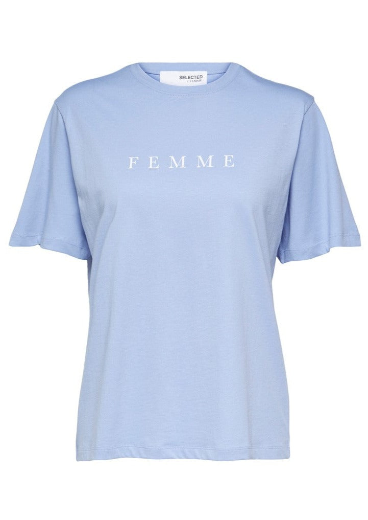 blauw t shirt logo detail selected femme