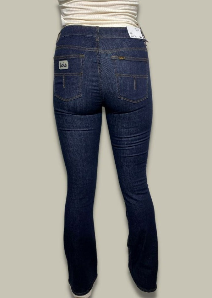 donkere denim jeans flaire broek lois