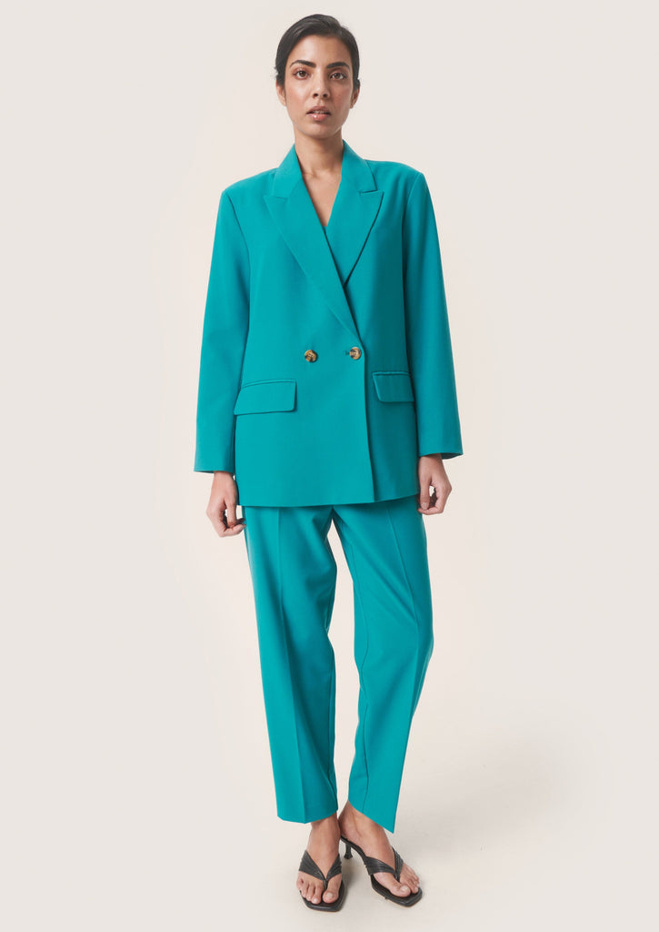 oversized petrol blazer soaked in luxury