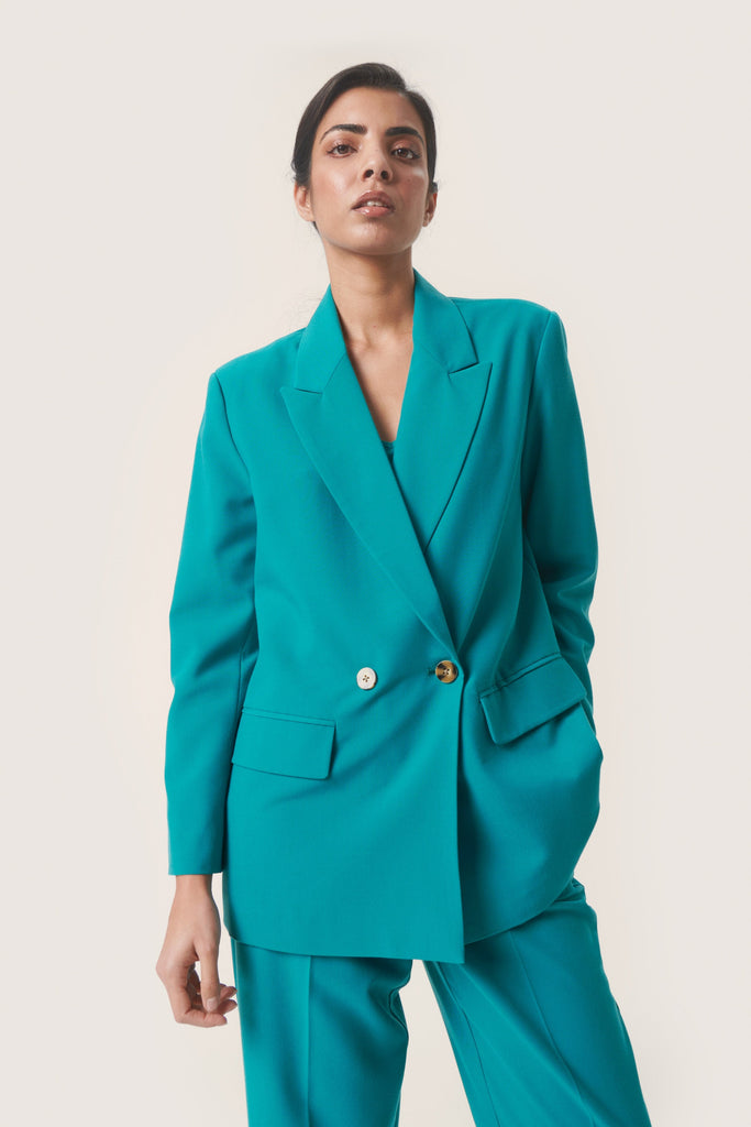 oversized petrol blazer soaked in luxury