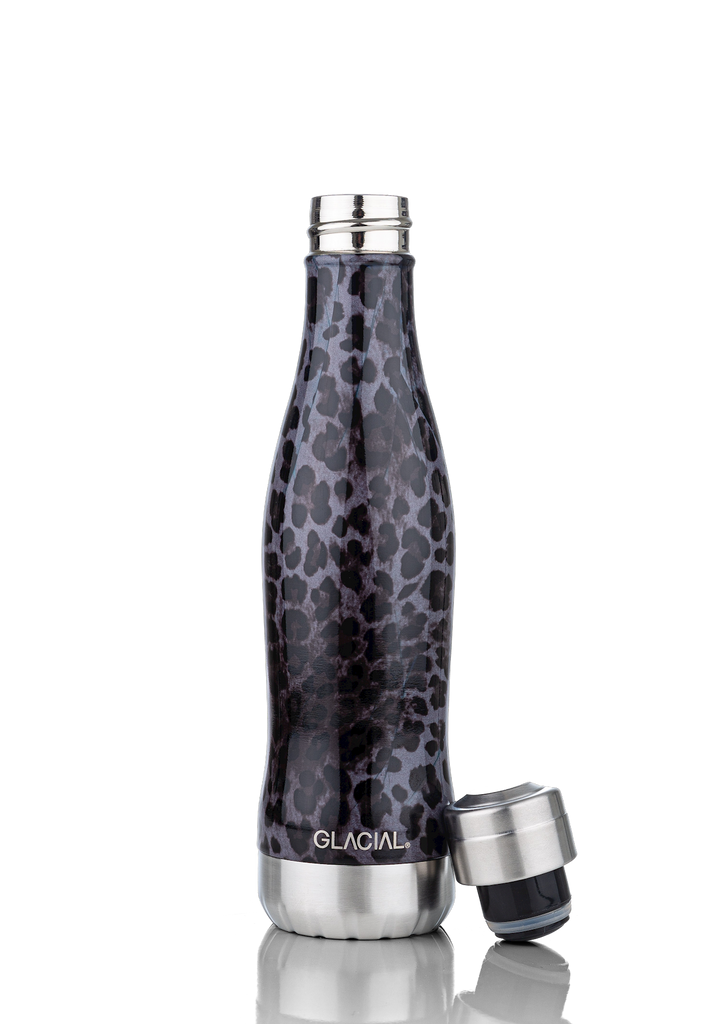 waterfles 400ml zwart luipaard print glacial