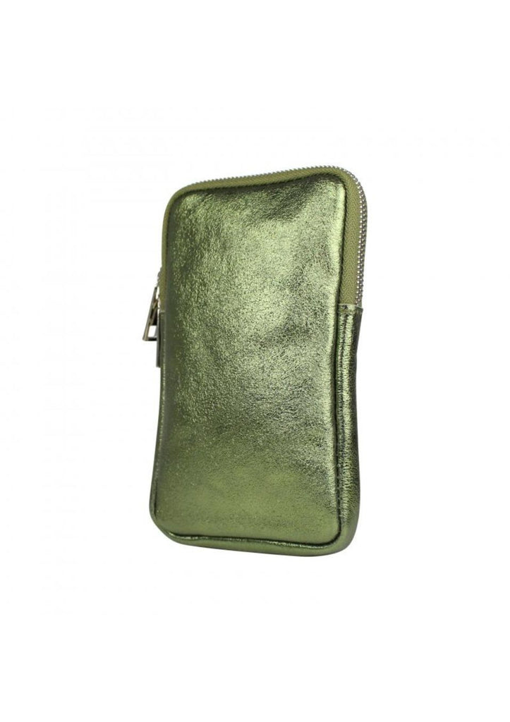 metallic groene leren telefoontas baggyshop