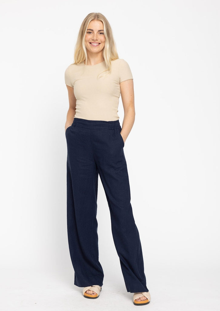 navy linnen broek los five units