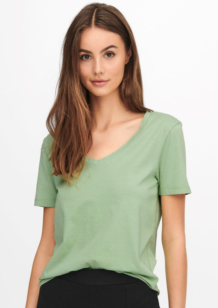 groen korte mouwen shirt v hals jdy