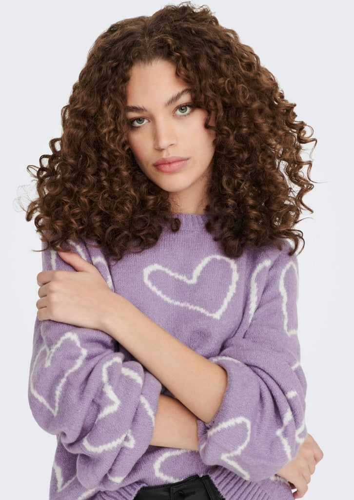 paarse trui met hartjes print jdy