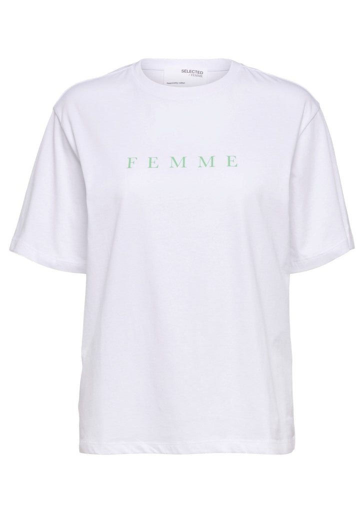 wit t shirt groene opdruk selected femme